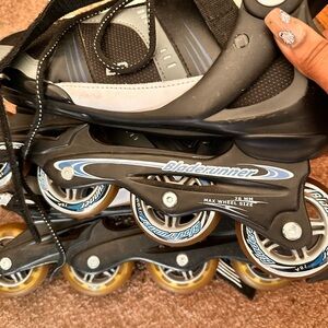 Rollerblades with ankle guards.